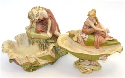 Lot 304 - Two Royal Dux figural bowls, each surmounted by a classical maiden