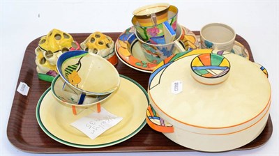 Lot 305 - Collection of Clarice Cliff Bizarre wares including a honey glaze tureen and cover, cups and...