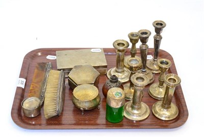 Lot 306 - Small group of silver including dwarf candlesticks (all weighted), cigarette box, two trinket boxes