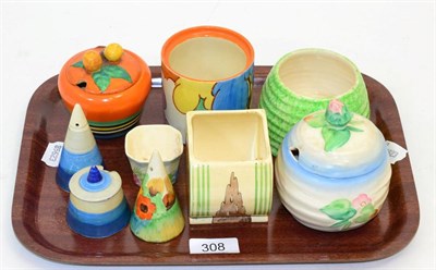 Lot 308 - Group of Clarice Cliff including Bizarre ware, preserve jars, sifters etc