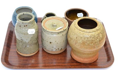 Lot 311 - Six items of Coxwold pottery comprising jar and cover, four various vases and a bowl