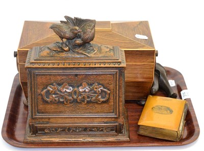Lot 314 - Small group of treen including 19th century Black Forest style correspondence box and nut...