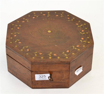 Lot 325 - A 19th century mahogany octagonal jewellery box, inlaid details 'Sarah East Yorkshire'