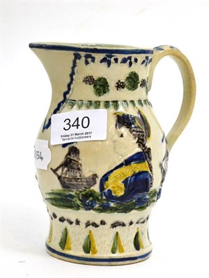 Lot 340 - Prattware Admiral Duncan and Captain Dunlop commemorative jug