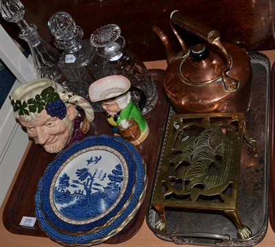 Lot 370 - A Royal Doulton character jug together with decanters, copper, framed articles, Booths Old...