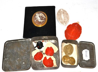 Lot 375 - A Victorian cameo brooch, angel and child, hairline crack; together with assorted wax seals etc (9)