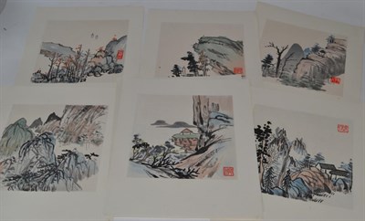 Lot 382 - A set of eight Chinese woodblock prints; a printed hand scroll signed Zhan Daqian; a small hand...