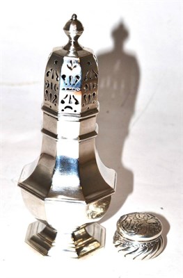 Lot 396 - A silver sugar caster, London 1937 and a small circular silver box (2)