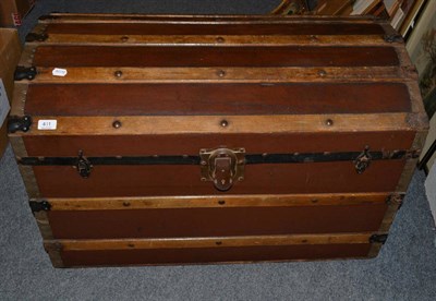 Lot 411 - Wood bound canvas trunk together with a Cecil Aldin print