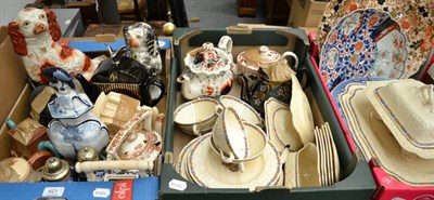 Lot 421 - A group of 19th century and later ceramics including teapots, Old Willow wares, Royal Doulton...