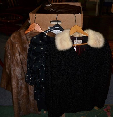 Lot 437 - Light mink fur jacket, labelled Furs By Stephen Blackpool, Norman Linton black sequin evening...