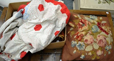 Lot 454 - Large Victorian patchwork cover with red trim, eastern embroidered and applique patched wall...