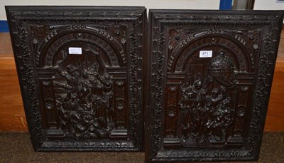 Lot 471 - A pair of 19th century carved oak panels, carved in high relief with scenes of the passion of...