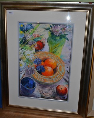 Lot 491 - Robert Dutton (Contemporary), ";Flowers and Fruit";, signed, pastel, 54cm by 36cm Provenance:...