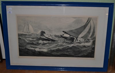 Lot 492 - After C Napier Hemy, an etching of a racing yacht