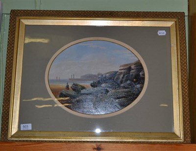 Lot 503 - Edward King Redmore, Whitby coastal scene, oil on board, oval, signed