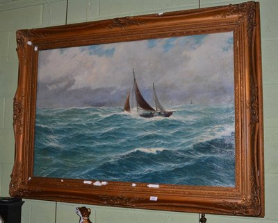 Lot 517 - Alf Tutt, Ketch in a stormy sea, oil on canvas, signed