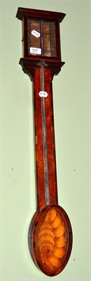 Lot 537 - A 19th century mahogany stick barometer with attractive shell inlay, single vernier paper dial...