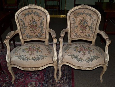 Lot 582 - Pair of Louis XV style painted fauteuils, circa 1900