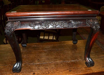 Lot 585 - A 19th century Chinese hardwood table with burr root top and cabriole style legs