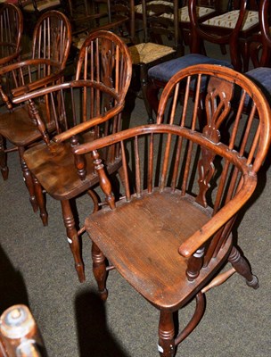 Lot 602 - Set of three oak and elm Windsor chairs