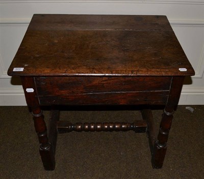 Lot 609 - An oak side table with boldly turned stretcher, comprised of 17th and 18th century elements