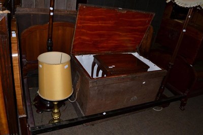 Lot 646 - Pair of walnut single bedsteads, two standard lamps, blanket box, nest of tables and a table...