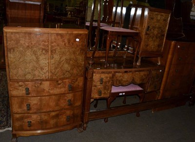 Lot 647 - A 1950's chest of drawers, together with a three piece bedroom suite comprising, walnut...