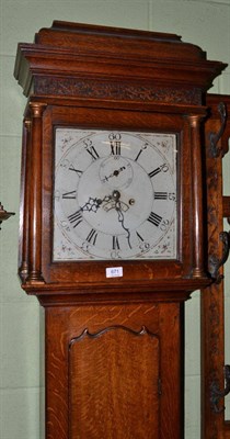 Lot 671 - An oak eight day longcase clock, painted white dial