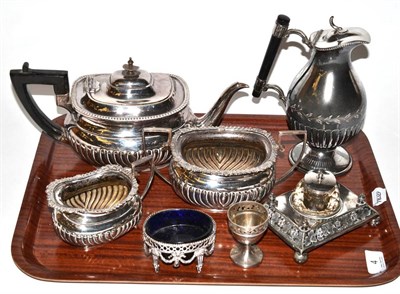 Lot 4 - A silver sugar bowl, silver cream jug, silver egg cup and plated ware