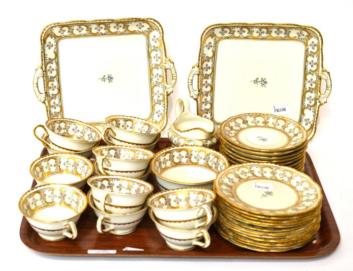 Lot 19 - A floral painted and gilt highlighted twelve place setting tea service, stamped 'Ye Olde...