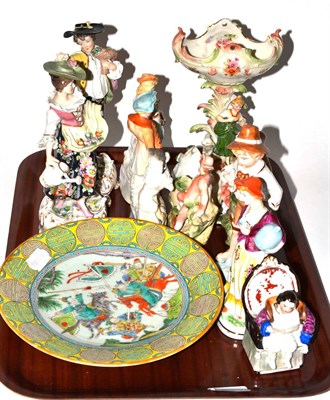 Lot 20 - A collection of Continental porcelain figures and a Chinese plate