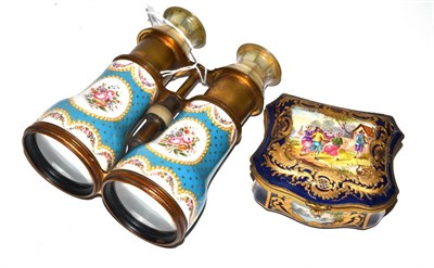 Lot 33 - Pair of enamelled opera glasses and an enamelled box in 18th century Sevres style