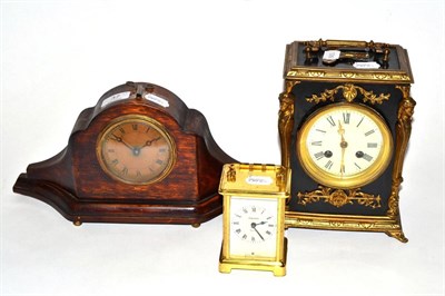 Lot 37 - A gilt metal mounted striking mantel clock, carriage timepiece and a mantel timepiece (3)