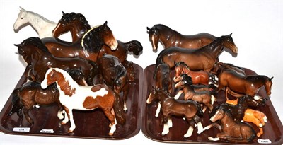 Lot 54 - Two trays of assorted Beswick horses including Pinto pony, shire and ponies (mostly a.f.)