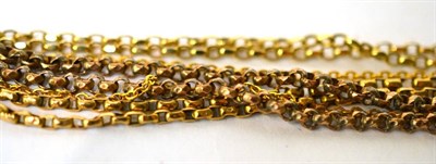 Lot 65 - Three 9ct gold chains and another unmarked yellow metal chain