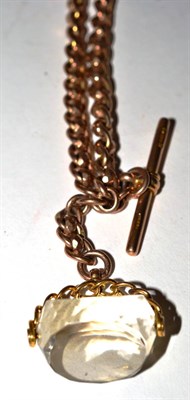 Lot 74 - A watch chain with each link stamped '375' and with an attached swivel fob