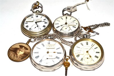 Lot 109 - Three silver open faced pocket watches, one retailed br Fattorini & Sons, Bradford, two cases...
