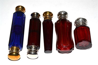 Lot 114 - Two Victorian double scent bottles and three others