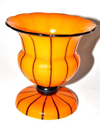 Lot 152 - A Loetz orange vase, the design attributed to Michael Powolny, urn form with black vertical...