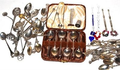 Lot 156 - A collection of silver and plate souvenir spoons and other items