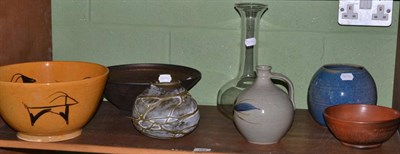 Lot 164 - A group of studio pottery including English and Continental, art glass, hand blown carafe etc