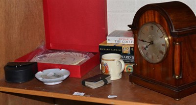 Lot 186 - An Edwardian mahogany striking mantel clock, a Spode Durham Commemorative plate-boxed, a small...