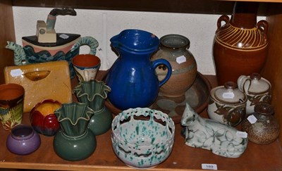 Lot 189 - A group of studio pottery including teapot, vases and vessels and a pair of Royal Doulton vases...