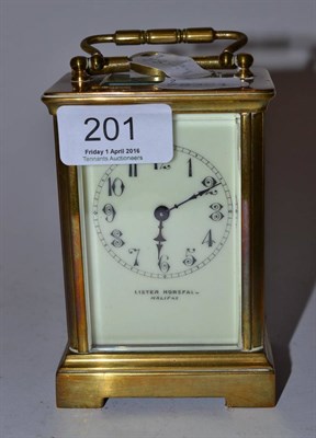 Lot 201 - A brass cased carriage timepiece, the dial signed Lister Horsfal, Halifax