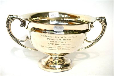 Lot 231 - A Walker & Hall silver twin handled trophy presented by The British Berlin Flying Club,...