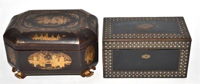 Lot 233 - A Regency Chinoiserie tea caddy with twin pewter compartments together with another 19th...