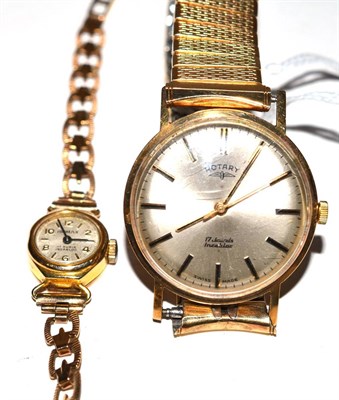 Lot 242 - A lady's 9ct gold wristwatch and a gents 9ct gold Rotary wristwatch