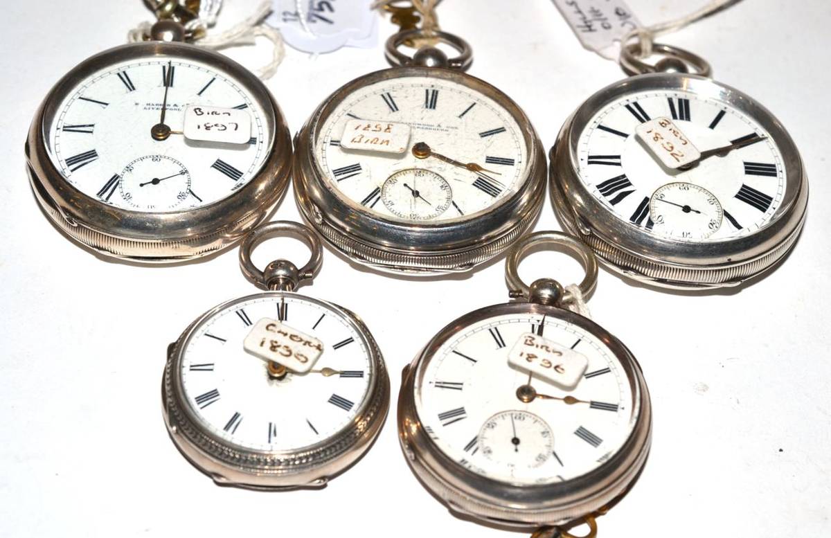 Lot 245 Four silver open faced pocket watches, cases