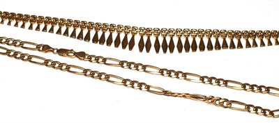 Lot 265 - A Cleopatra style necklace with clasp stamped '375' and a chain with clasp stamped '375'